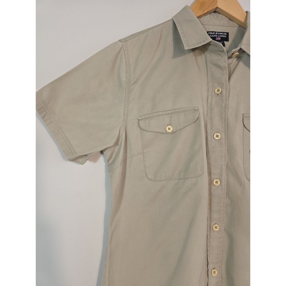 Vintage Polo Jeans Co Ralph Lauren Women's L Khaki Button Up Shirt Y2K - Picture 3 of 11